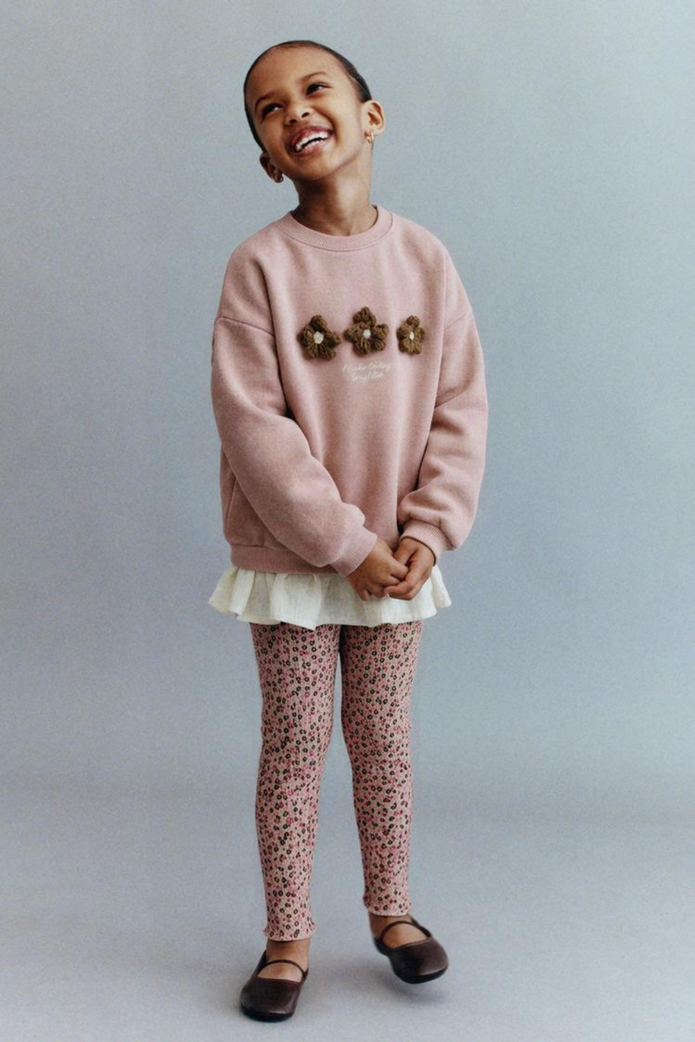 ZARA ЛЕГИНСЫ В РУБЧИК С ПРИНТОМ, ЦВЕТ РОЗОВОГО ДЕРЕВА