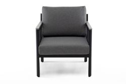 "Сан Ремо" кресло плетеное из роупа садовое, каркас алюминий темно-серый, роуп серый, ткань серая