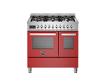 Варочный центр Bertazzoni, 6 газовых конфорок, два многофункциональных электрических шкафа, 90 см Красный глянец