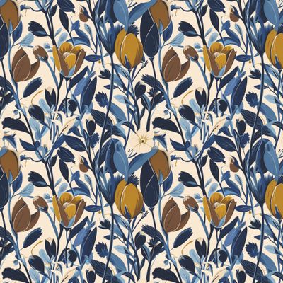 Цветочный узор в оливковых и синих тонах