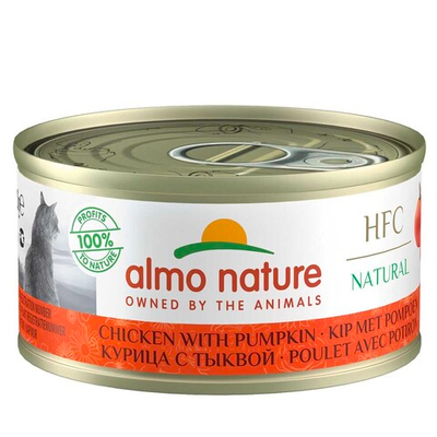 Almo Nature консервы для кошек "HFC Natural" с курицей и тыквой (70% мяса) 70 г банка