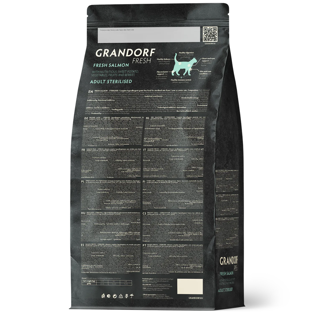 GRANDORF FRESH Свежее филе лосося с бататом для стерилизованных или пожилых кошек
