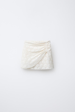 ZARA ЮБКА КРУЖЕВНАЯ СО СБОРКАМИ, ЭКРЮ