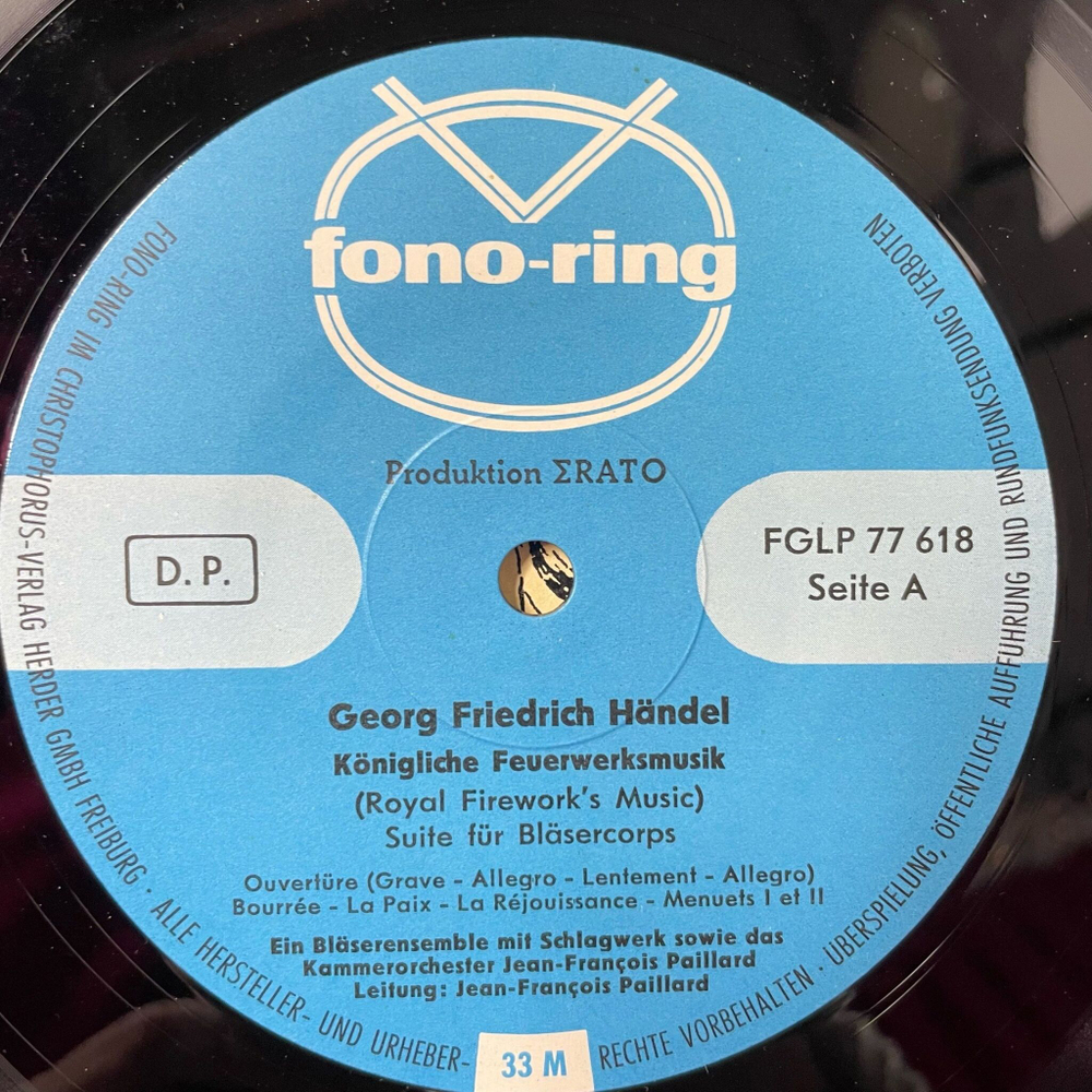 Винтажная виниловая пластинка LP G. F. Handel Гендель, Jean Francois Paillard Konigliche Feuerwerksmusik (Germany 1963)