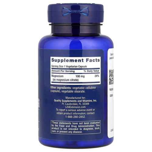 Life Extension, магний (цитрат), 100 мг, 100 вегетарианских капсул