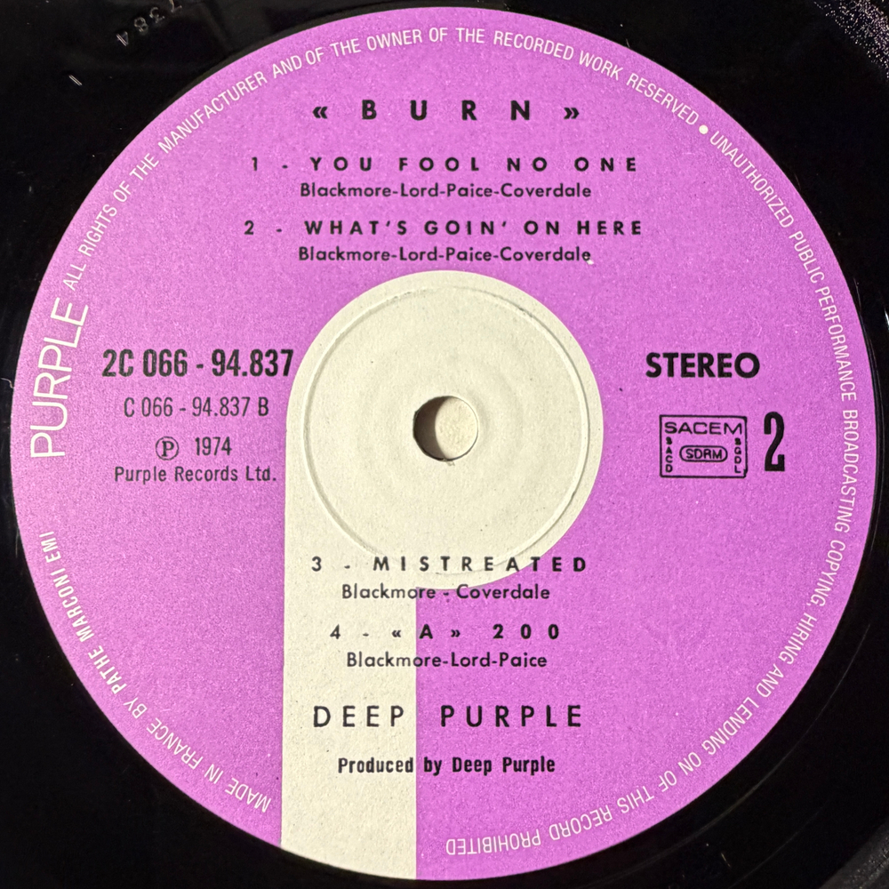 Deep Purple ‎– Burn (Франция 1974г.)