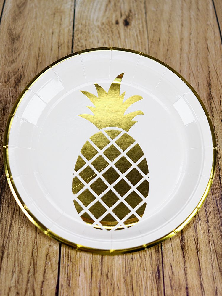 Тарелки бумажные &quot;Золотые ананасы&quot; с тиснением, 18 см, 6 шт, 1 уп.