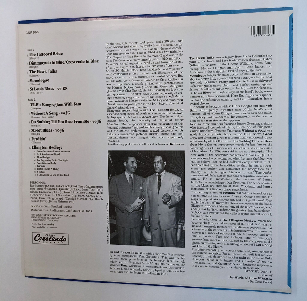 Винтажная виниловая пластинка LP Duke Ellington The 1953 Pasadena Concert (USA 1986)