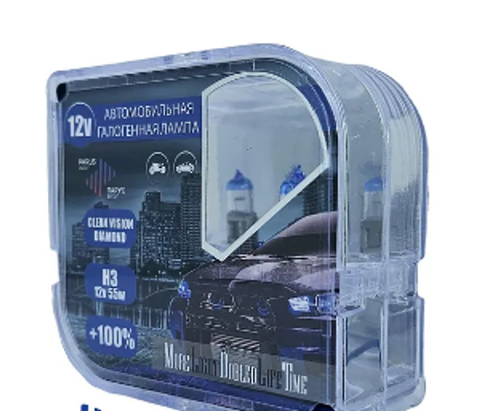 Автолампа H3 12V 55W (PK22s) ParusAuto +100% Clean Vision Diamond (BOX) 33250CV/D+100 к-т