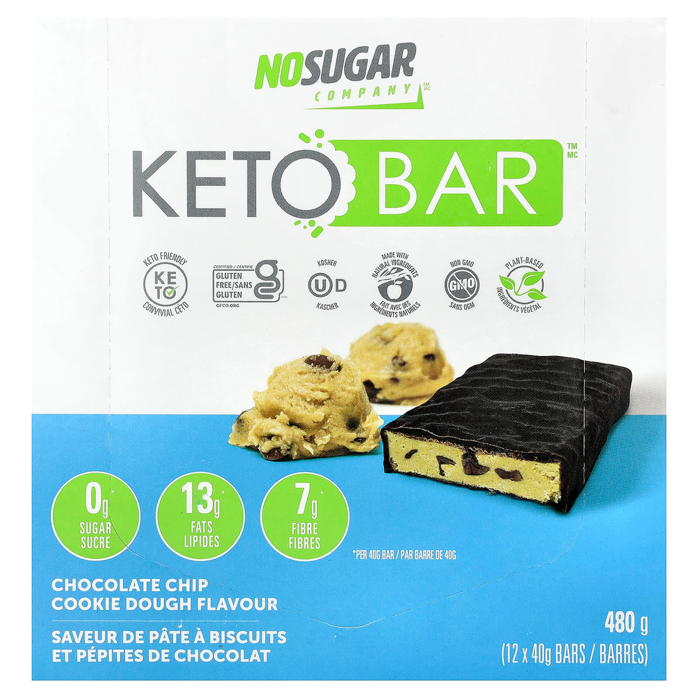 No Sugar Company, Keto Bars™, печенье с шоколадной крошкой, 12 батончиков по 40 г