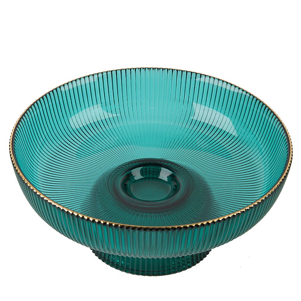 Блюдо на ножке "Frost stripe" (зеленое) d=19,7см h=9см (стекло) (транспортная упаковка)