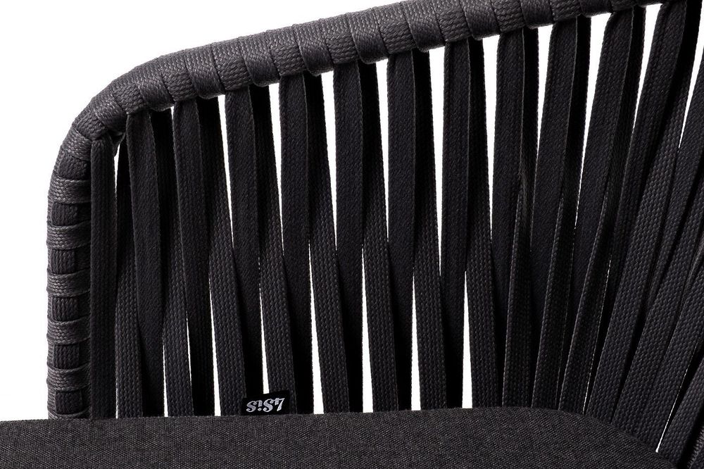 "Бордо" стул плетеный из роупа, каркас алюминий темно-серый (RAL7024) муар, роуп серый 15мм, ткань темно-серая 027