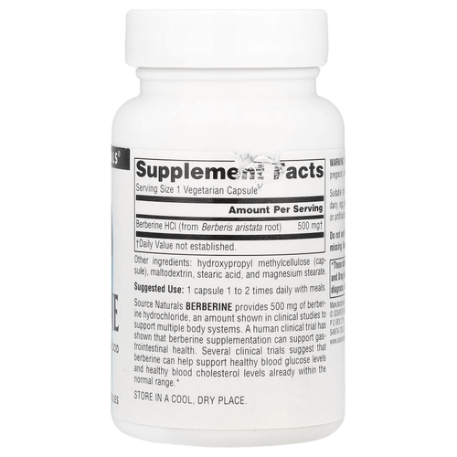 Source Naturals, Берберин, 500 мг, 30 вегетарианских капсул