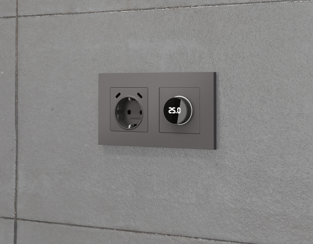 MA655810 Комплект механизма терморегулятора с цифровым дисплеем с подсветкой и датчиком для теплого пола ALFA Антрацит серый QUANT (AP6558, VM1385)