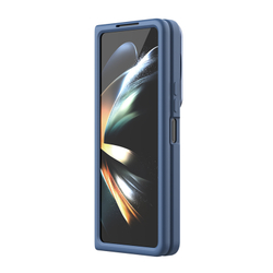 Чехол покрытый синим жидким силиконом от Nillkin для Samsung Galaxy Z Fold 5, серия CamShield Silky Silicone Case (Stand Version) (версия с подставкой)