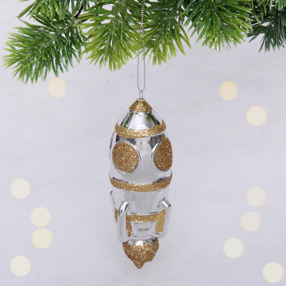 Елочная игрушка «Новогодняя ракета» 12*5*5 см, шампань