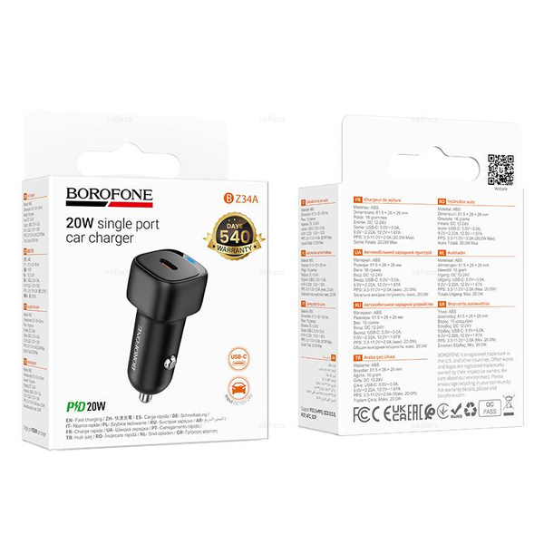 Автомобильное зарядное устройство Borofone BZ34A PD20W QC3.0 (black)