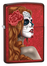 Легендарная классическая американская бензиновая широкая зажигалка ZIPPO Classic Candy Apple Red™ красная глянцевая из латуни и стали с изображением женщины ZP-28830