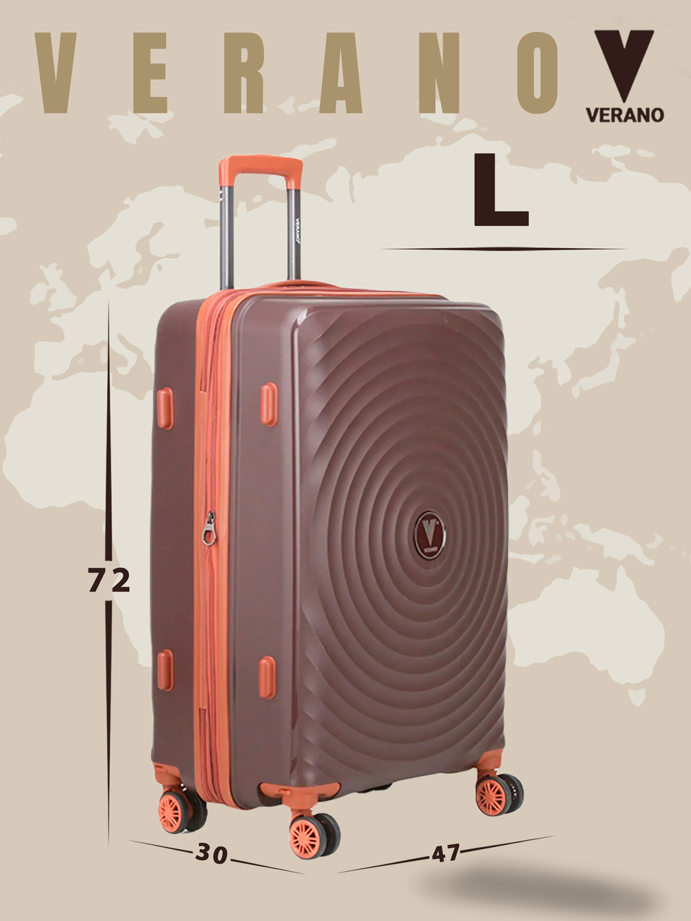 Чемодан большой "Verano" из полипропилена, съёмные колёса