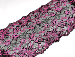 Эластичное кружево, ОПТ, 22 см, черное и ярко-розовое (Арт: EK-2638), м
