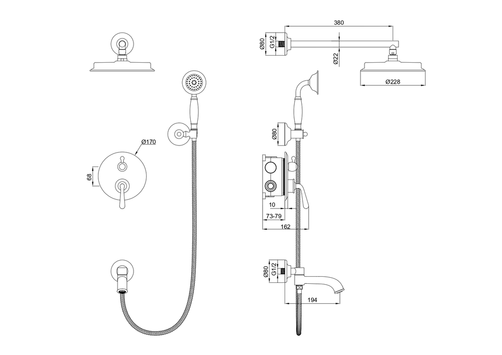 Душевая система встраиваемая WONZON & WOGHAND STEAM, Черный матовый (WW-88939008-MB)
