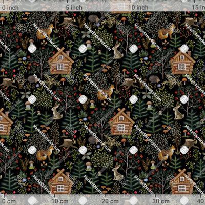 Лесная избушка в сказочном лесу черный фон by g.sm.art 536 DPI