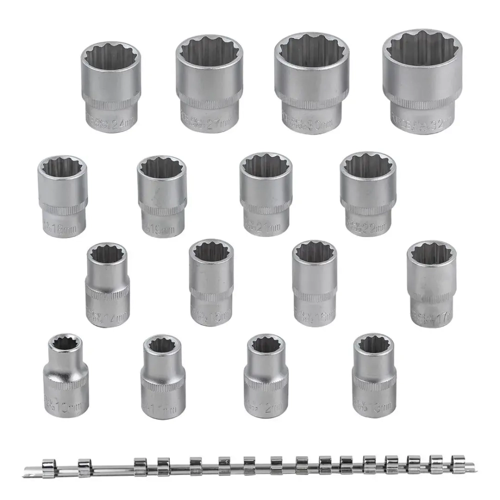 Набор головок 16пр.1/2''(12гр.)(10-19,21,22,24,27,30,32мм) на планке RockForce##Rock FORCE RF-4161-9
