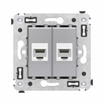 Компьютерная розетка RJ-45 без шторки в стену, кат.6А двойная, "Avanti", "Закаленная сталь"