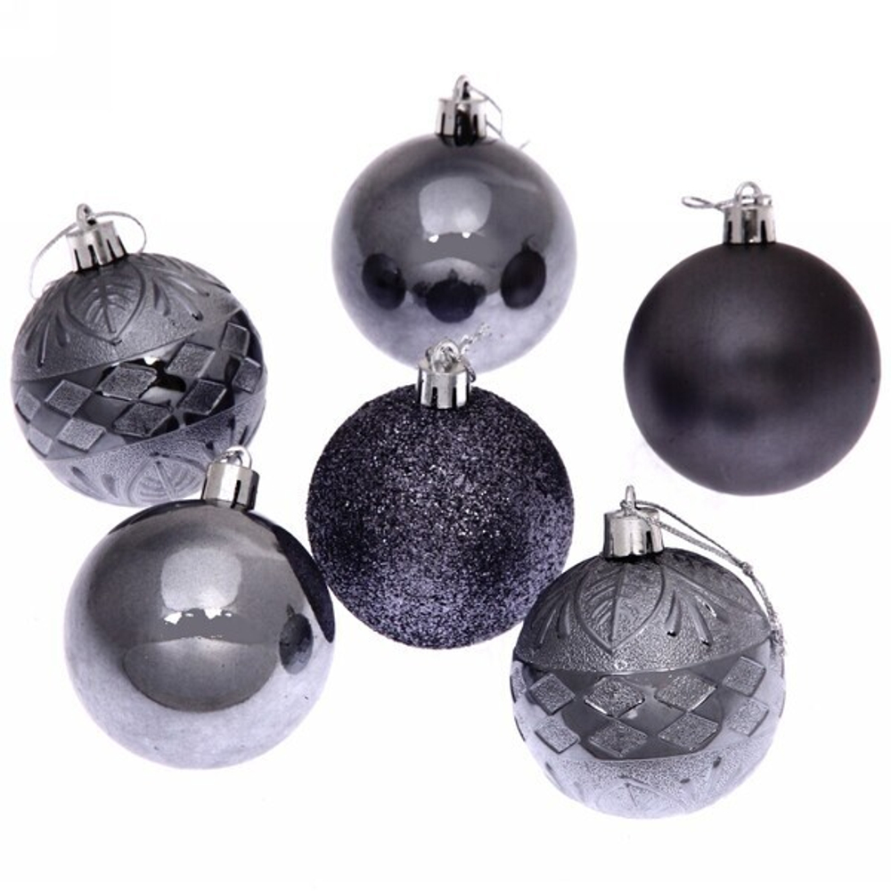 Новогодние шары 6 см (набор 6 шт) «Микс фактур», графит