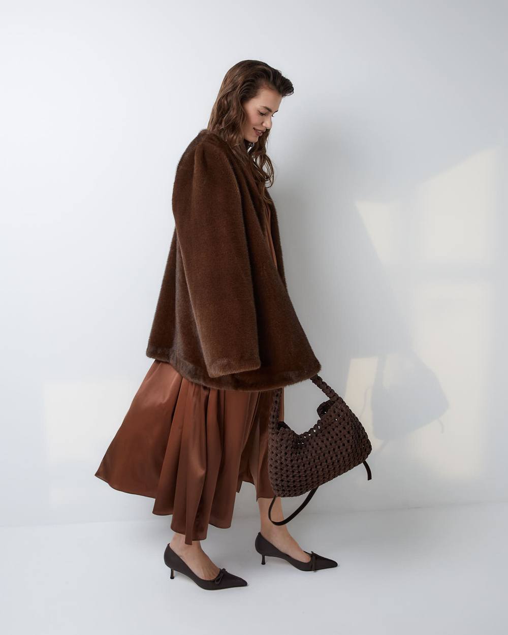 Платье-рубашка макси из шелка Берберри шоколадный