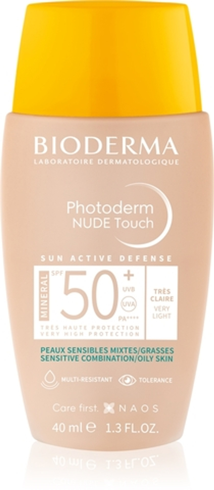 Bioderma Photoderm Nude Touch - Минеральный флюид для лица с SPF 50+ оттенок Very light, 40 ml