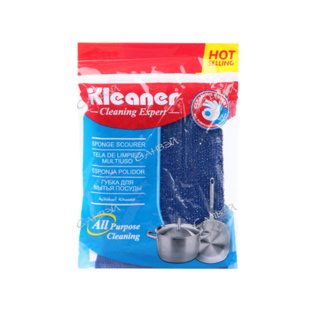 Губка д/мытья посуды Kleaner 13,5*9,5*1,5см поролон,пп прямоуг. микс