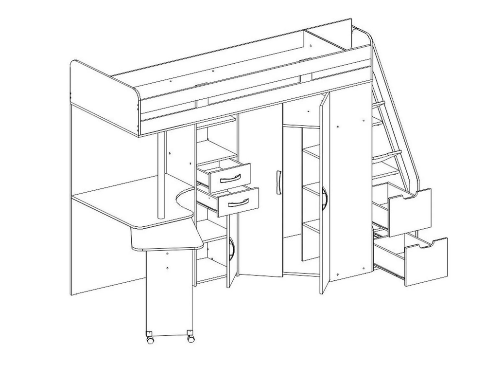 Карамель 77-03 кровать-чердак 2х этажная Ясень анкор Светлый / Бодега темный
