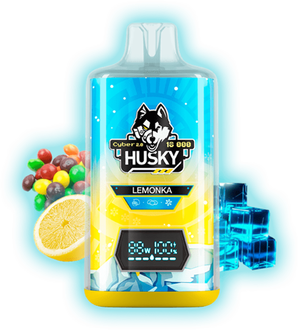 Husky Cyber 2 Lemonka - холодный кислый скитлз-лимон 18000 затяжек 20мг Hard (2% Hard)
