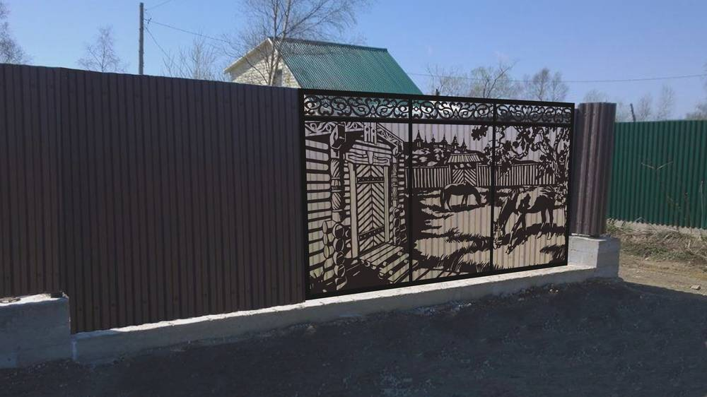 Откатные ворота с лазерной резкой от производителя под ключ.