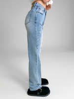 Джинсы Lanwin Х1770 однотонные прямые с дырками и необработаным краем