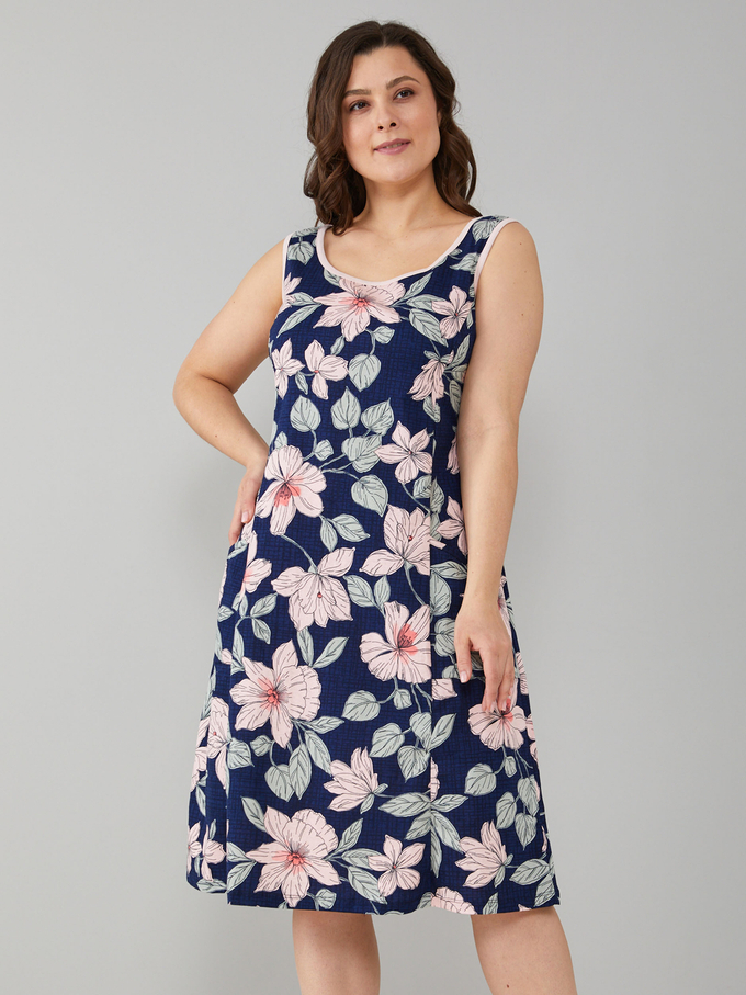 Платье П-012/синий-пудровыйцветок