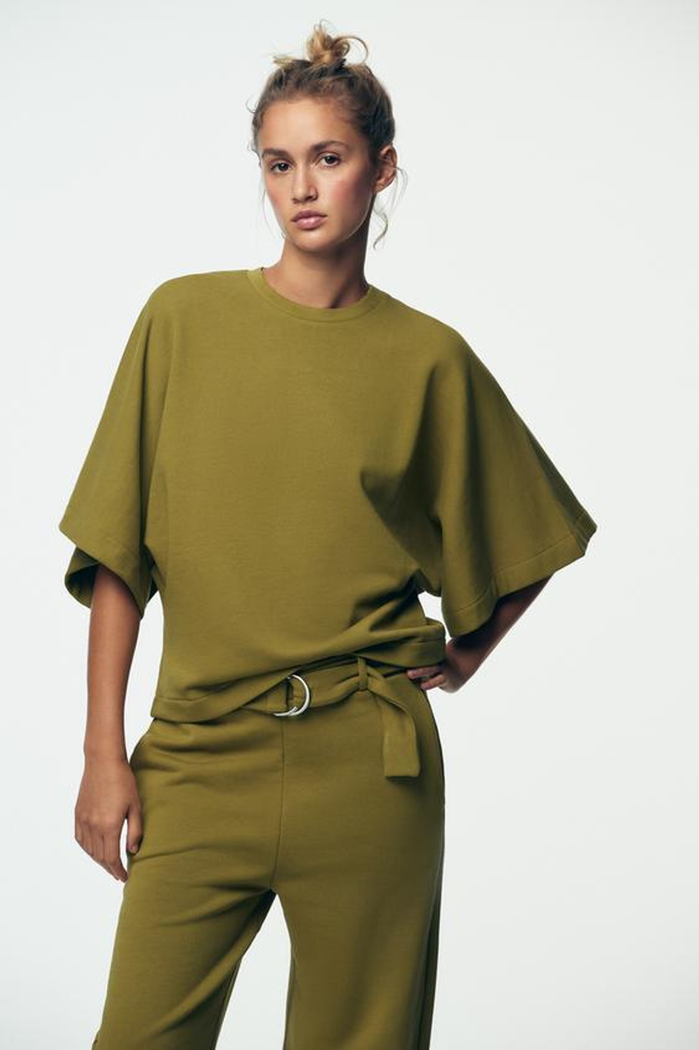 ZARA БРЮКИ В СТИЛЕ РУСТИК С РЕМНЕМ, ОЛИВКОВЫЙ