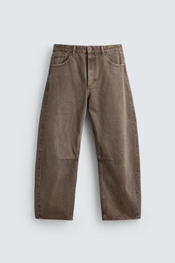 ZARA БРЮКИ BARREL FIT, КОРИЧНЕВЫЙ