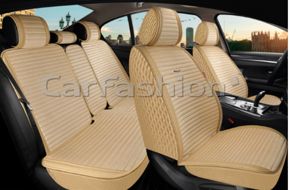Накидки сидений ПОЛНЫЙ CarFashion (кт) -«MONACO FULL PLUS» 22770 -Велюр бежевый/бежевый/бежевый/беж