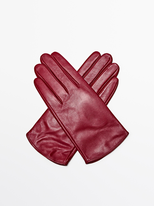 Massimo Dutti Перчатки из кожи наппа, красный