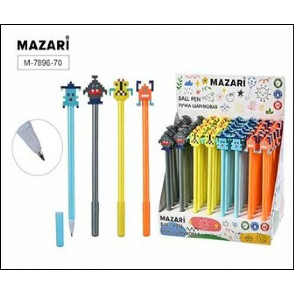 Ручка шарик. 0.7мм. "Pixel" синяя, смен.стержень 125мм, цветн.корп, 4 диз. в ассорт. (Mazari)