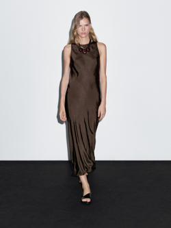 Massimo Dutti Длинное платье с воротником-халтер, шоколадно-коричневый