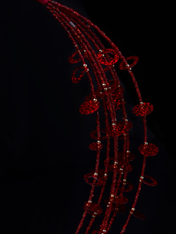 Веточка из бисера с пайетками 10x76см ChristmasDeLuxe красная с золотом