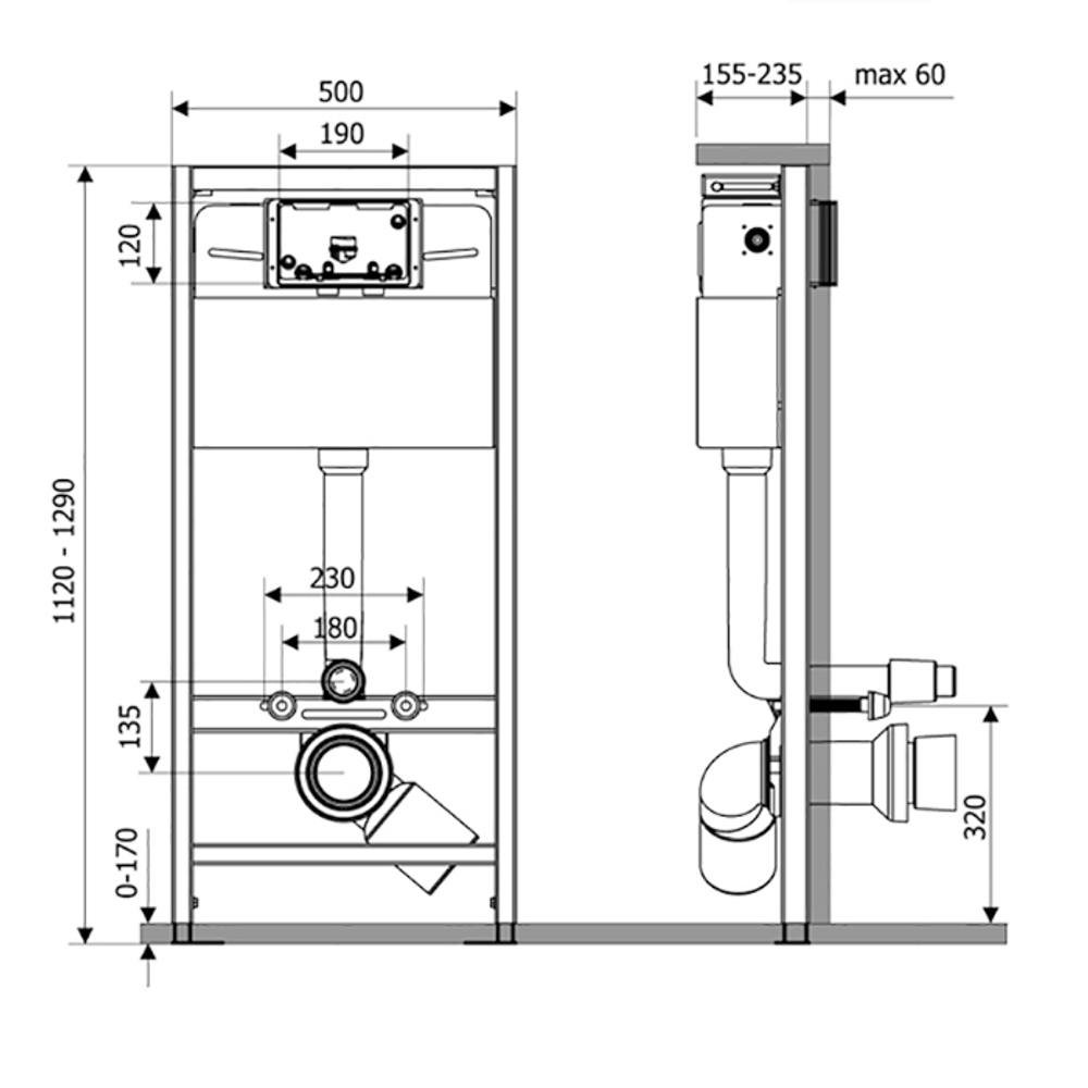 Инсталляция для унитаза VECONI VF500, 1120х500х155 мм
