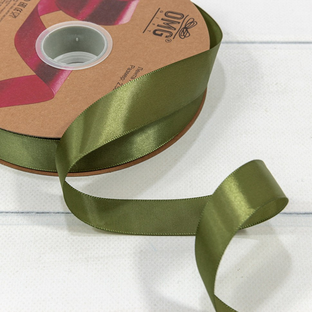 Лента Атласная 2,5см х 110м Полиэстер класс А (Зеленый)