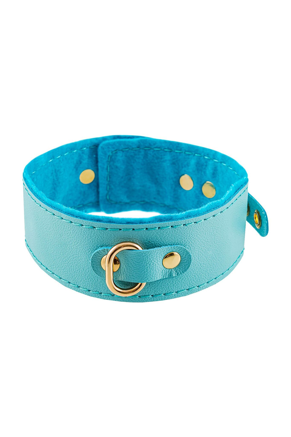 Голубой двуслойный кожаный ошейник с подкладкой из фетра (Цвет: голубой)