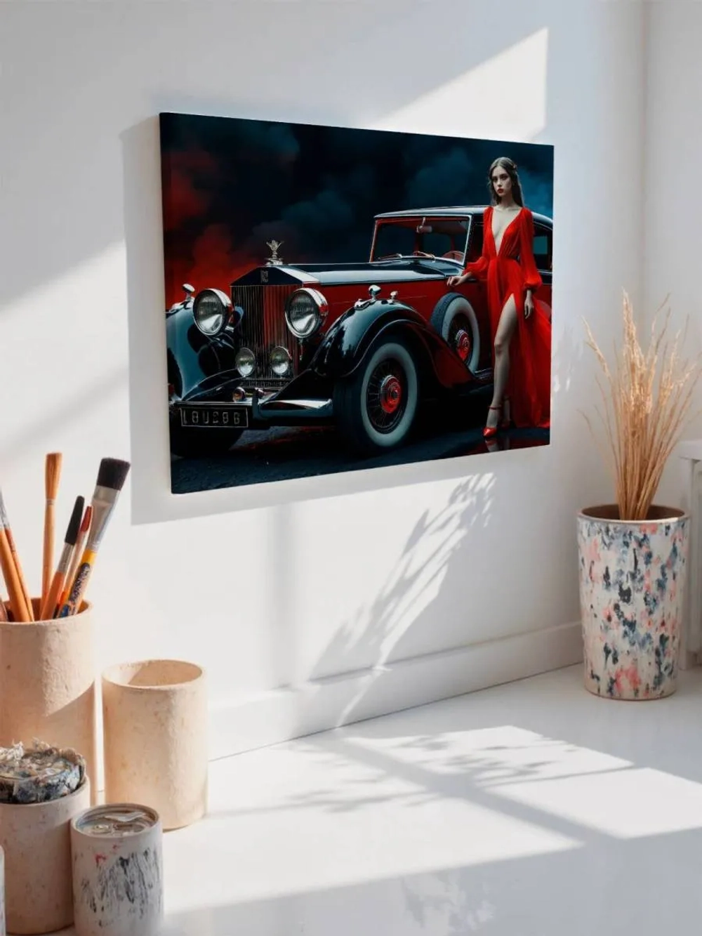 Картина на стену 40 X 50 Девушка с ретро машиной