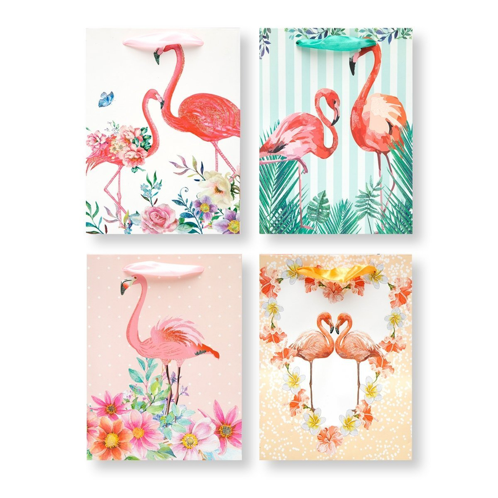 Пакет подарочный бумажный Alingar, 26*32*10 см, "Фламинго"