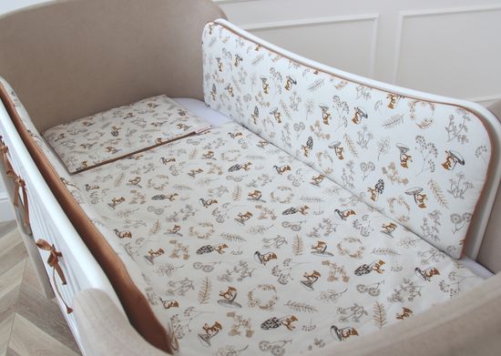 Мягкие бортики для кроватки KIDI soft "Зайчики с грибами" (мокко, сатин)